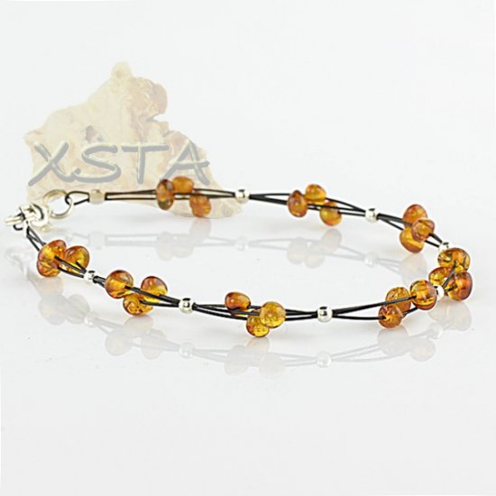 Amber bracelet Cognac with wire